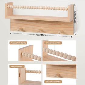 Close-up of Generic BOMID floating shelf showing natural pine finish.