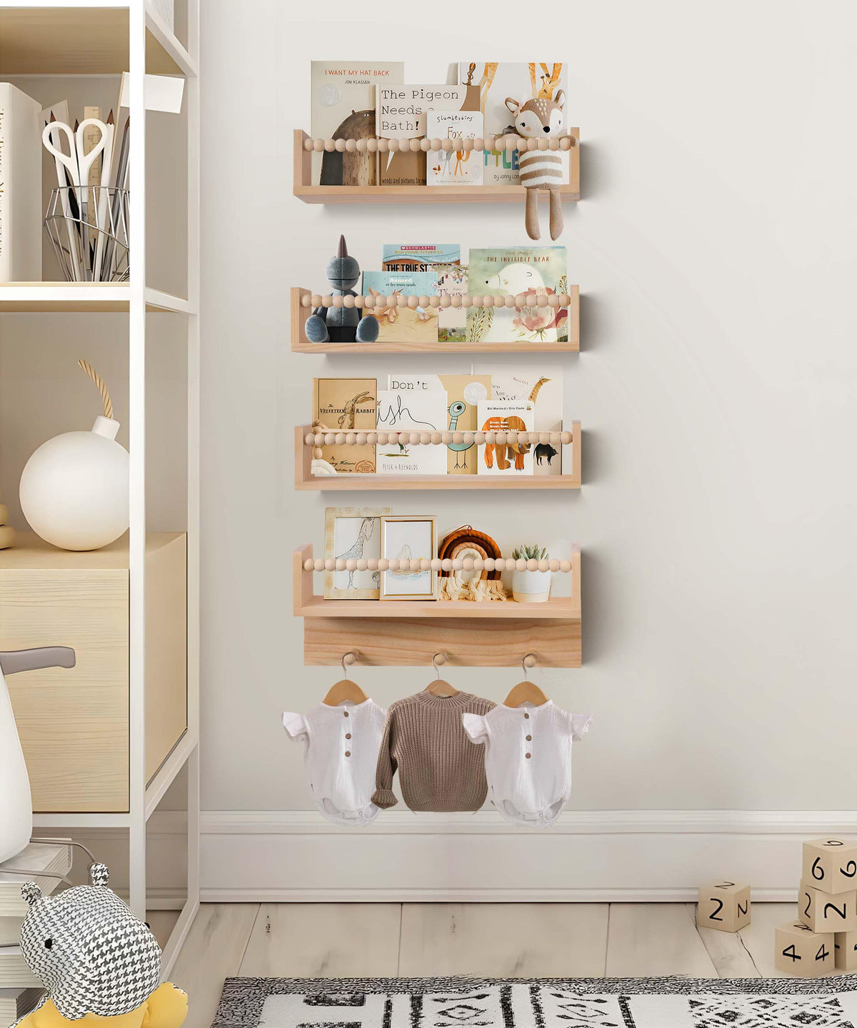 Generic BOMID solid pine shelves with paint-free finish for rustic decor.