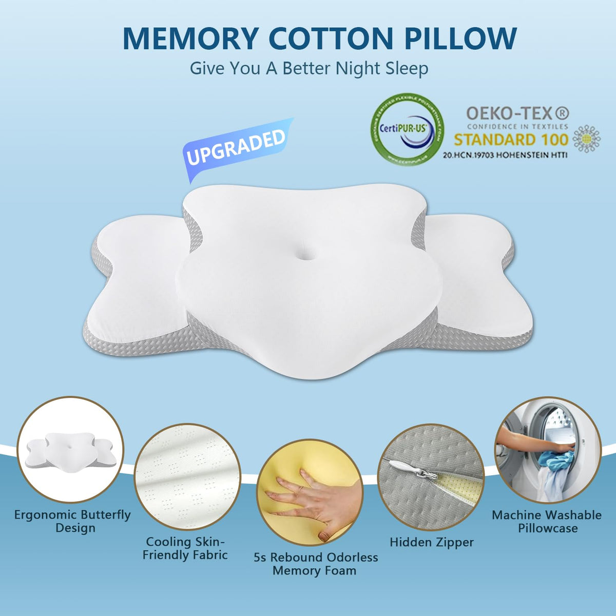 Generic Cervical Neck Pillow nine-hole breathable cover promotes all-night moisture control