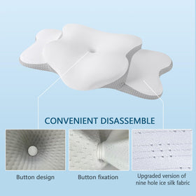 Generic Cervical Neck Pillow packaging and setup shot suggests simple unboxing and use