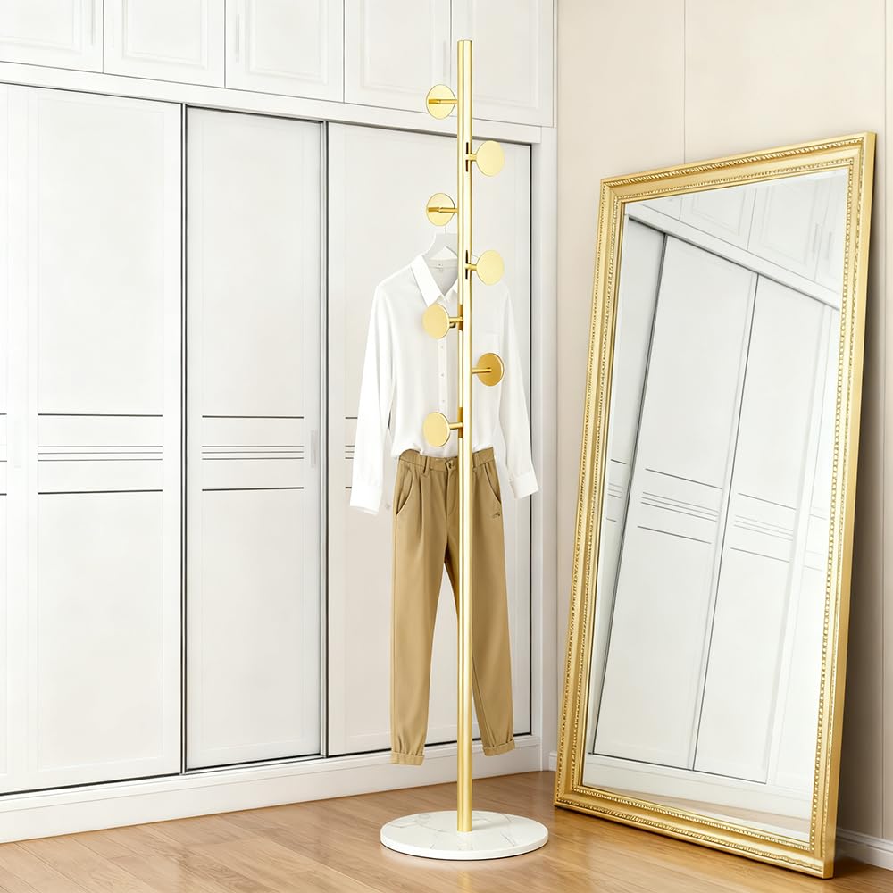 Generic coat rack tall metal tree offers ample hanging space.