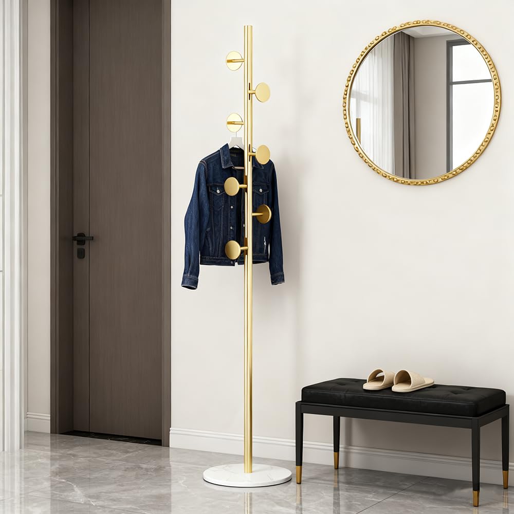 Generic coat rack with seven staggered hooks keeps garments accessible and organized.