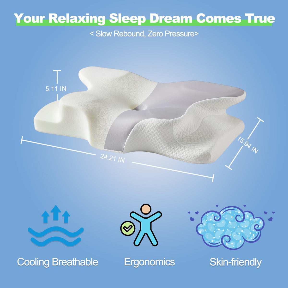 Generic Deep Sleep six-zone contour design supports back, side, and stomach sleepers.