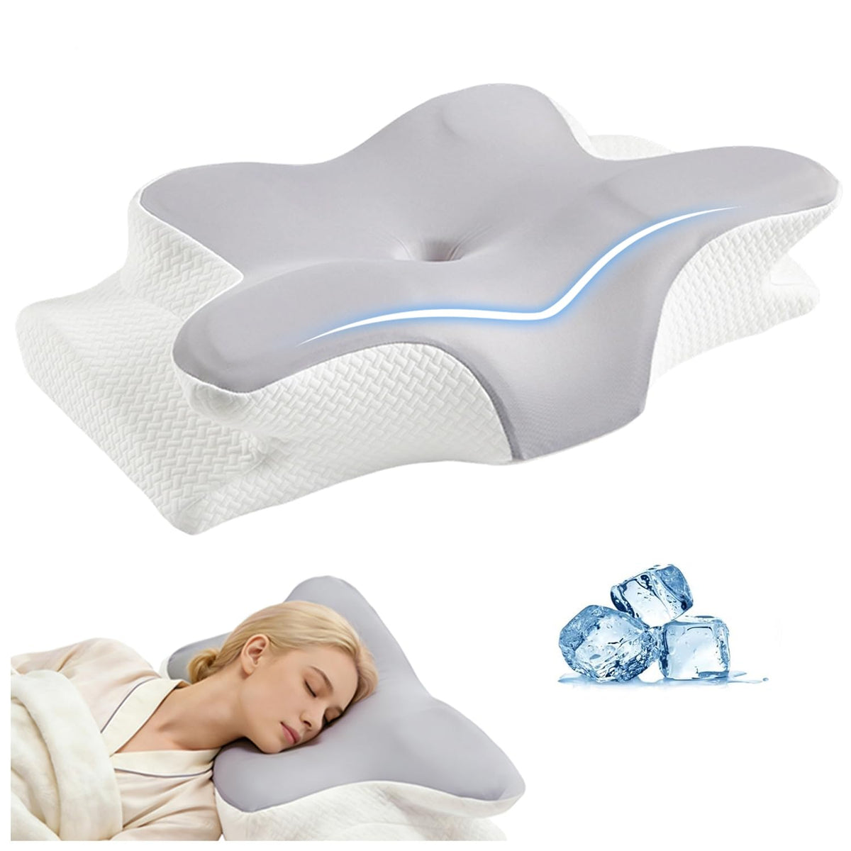 Generic Deep Sleep cervical neck pillow front view with plush memory foam support for comfort.