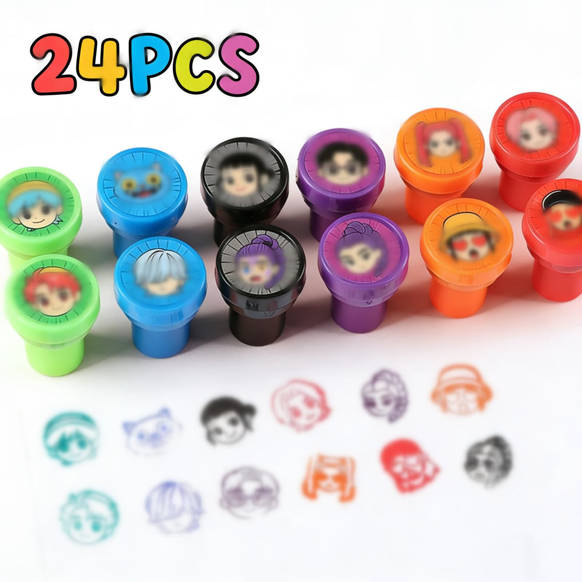 Generic Demon Hunters stampers set with 24 vibrant designs for party favors and DIY crafts