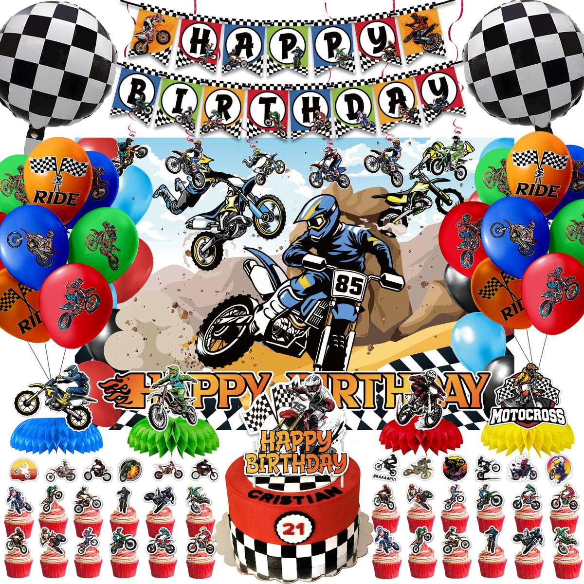 Generic dirt bike banner sets motocross mood for photo-worthy party decor