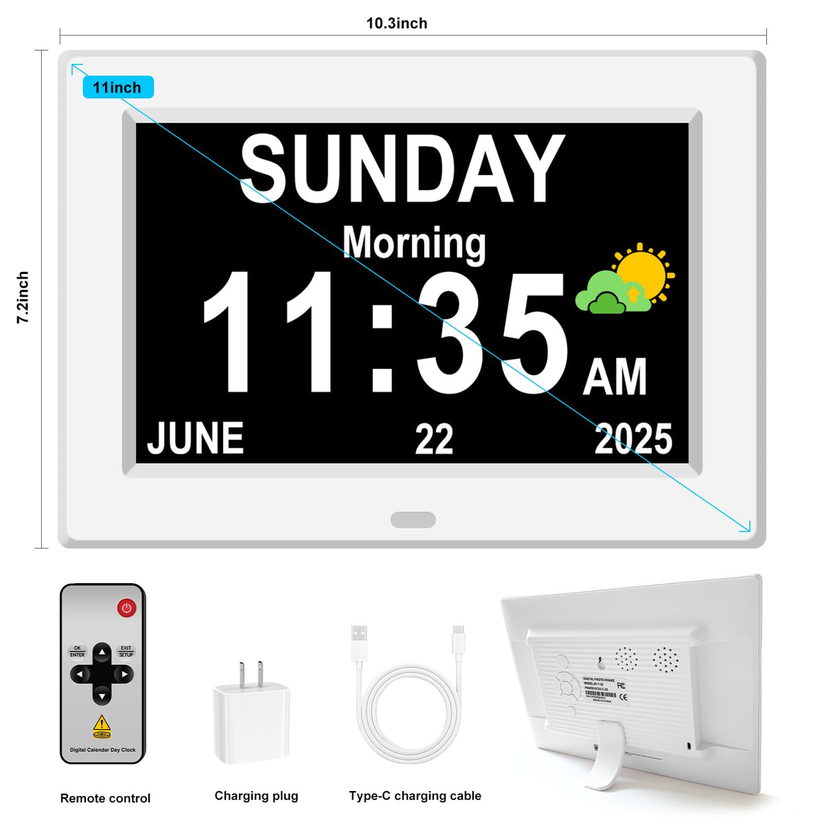Generic eleven-inch clock with alarms and reminders to help daily routines