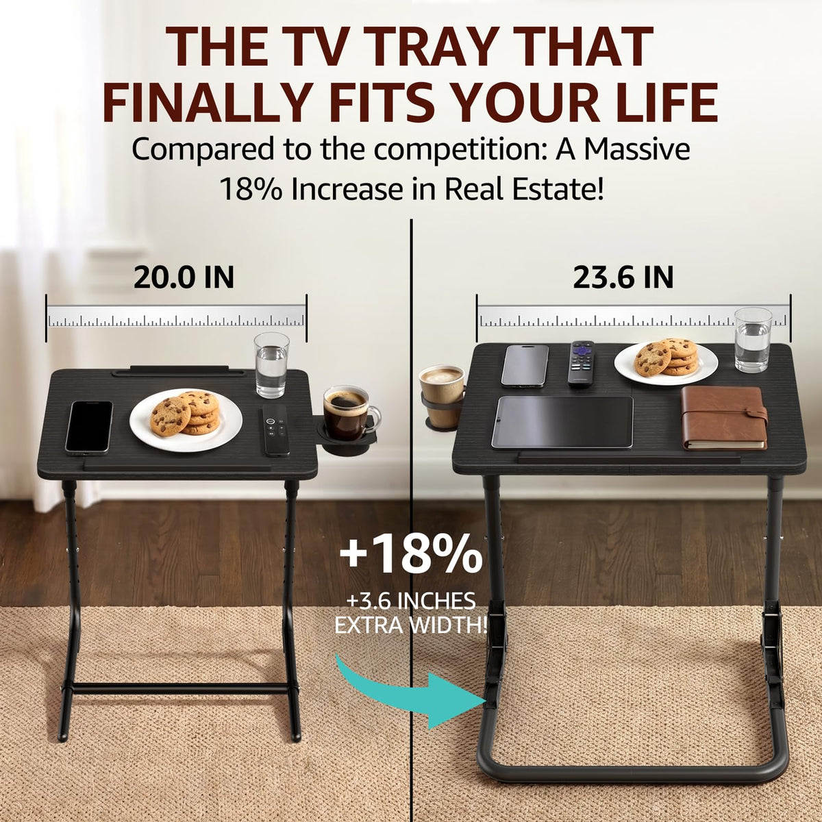 Generic Folding TV Tray Table shows adjustable tilt angles for comfy viewing