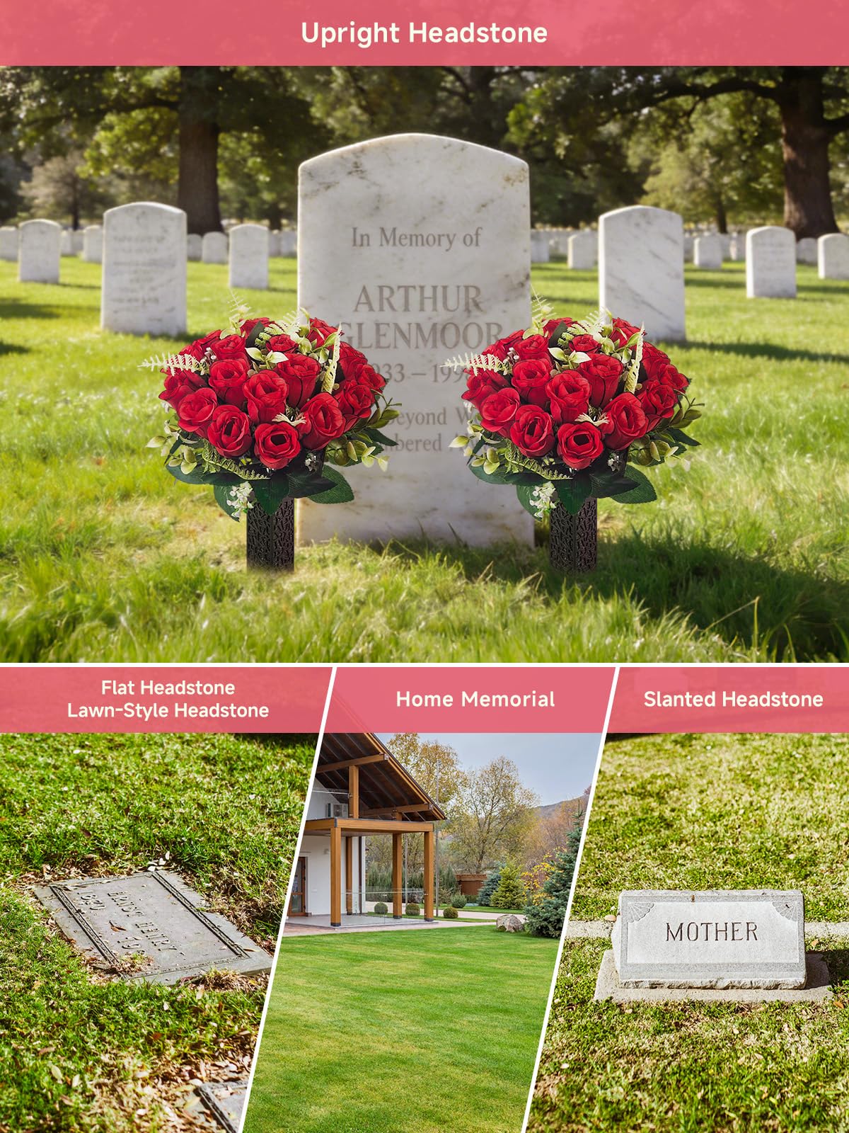 Generic headstone memorial decor is durable and low-maintenance.