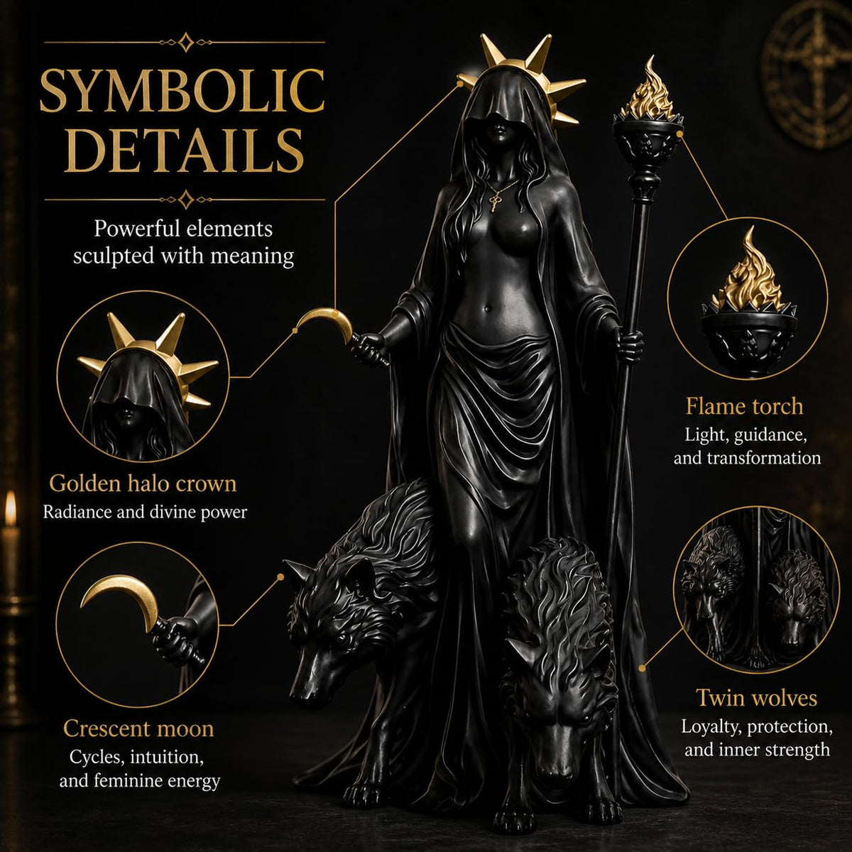 Generic Hecate statue Resin sculpture with rich details for elegant shelves