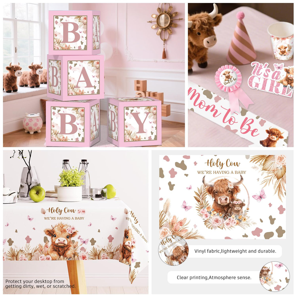 Generic Highland Cow Its A Girl Cake Topper adds a cute cake focal point
