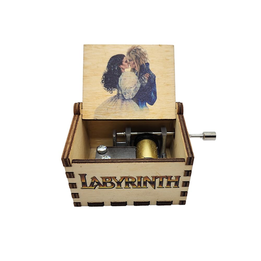 Side view highlights the palm-sized wooden enclosure of the Generic Labyrinth music box.