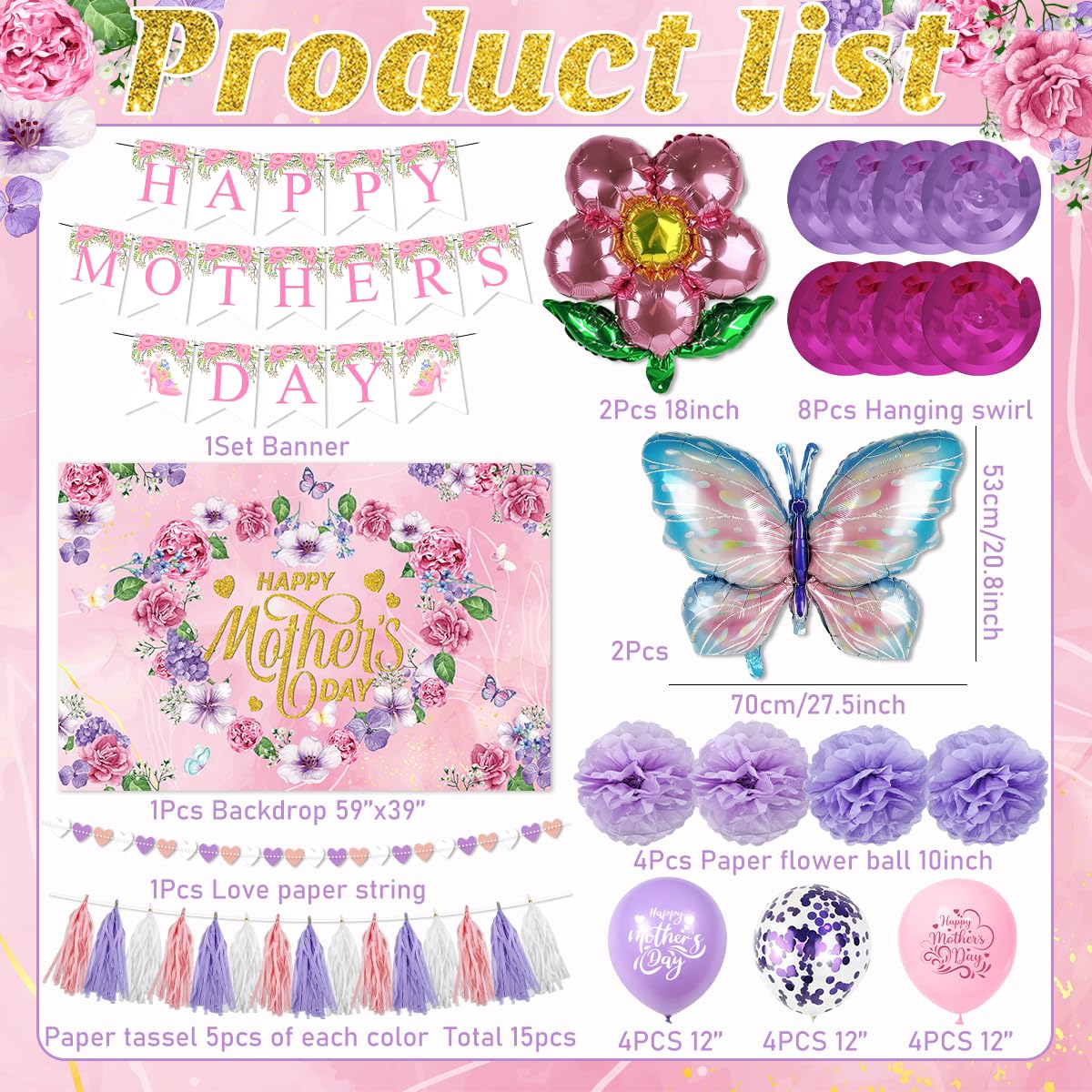 Generic Mothers Day backdrop in pink and purple creates a warm, inviting ambiance