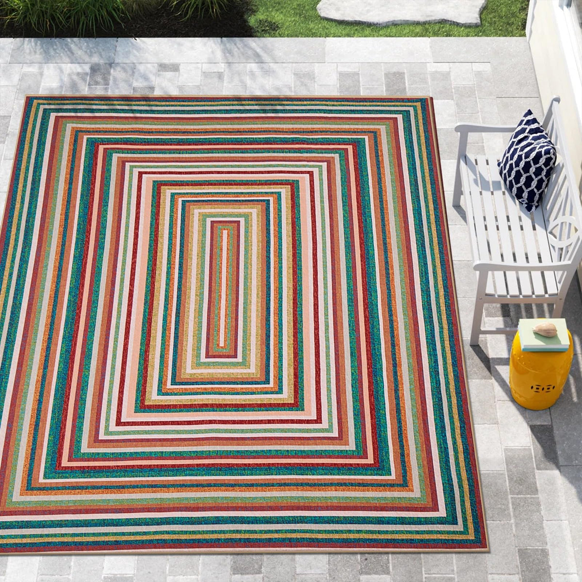 Generic multicolor rug machine-washable option makes pet-friendly homes simpler to refresh.
