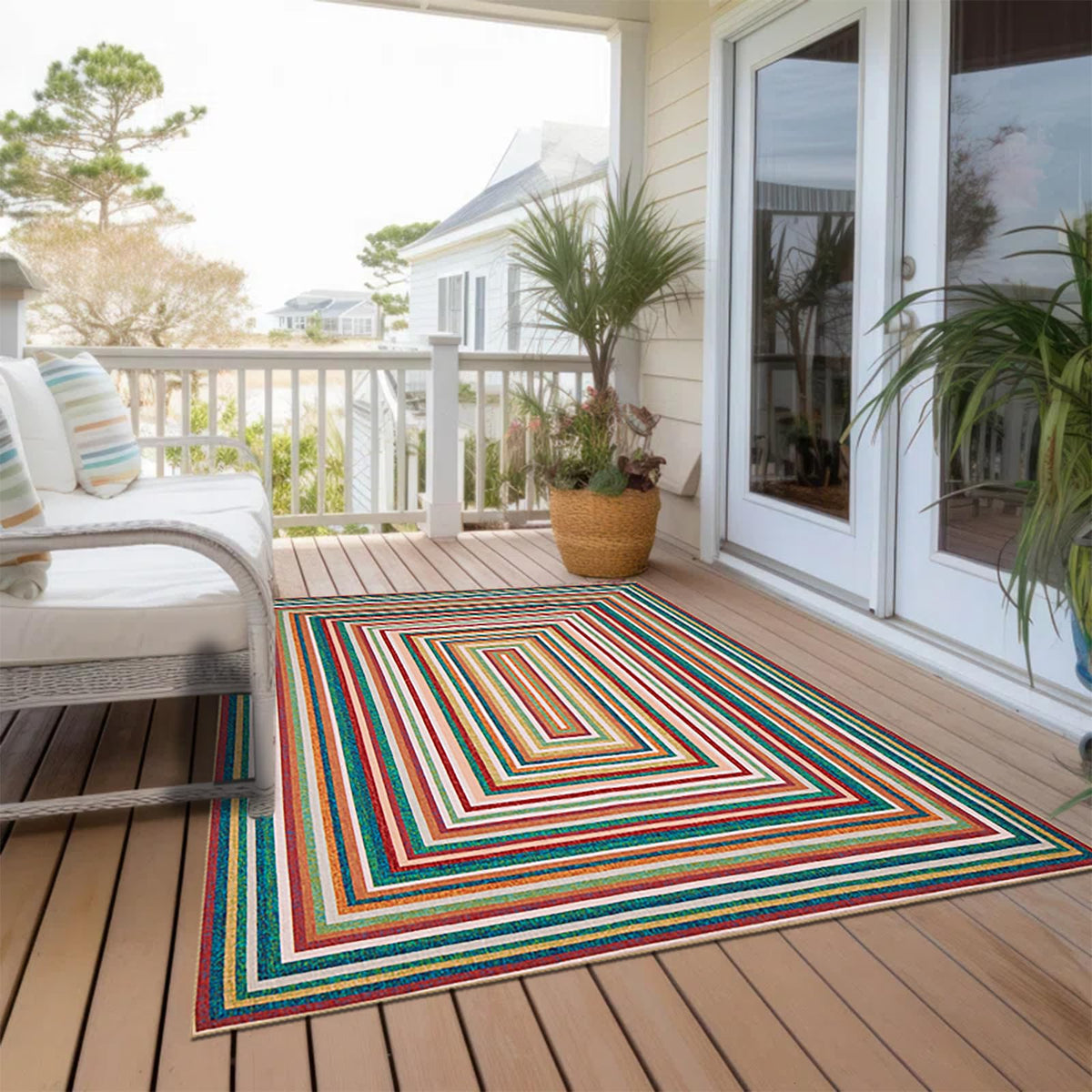 Generic multicolor rug stain-resistant feature keeps floors cleaner between cleanups.