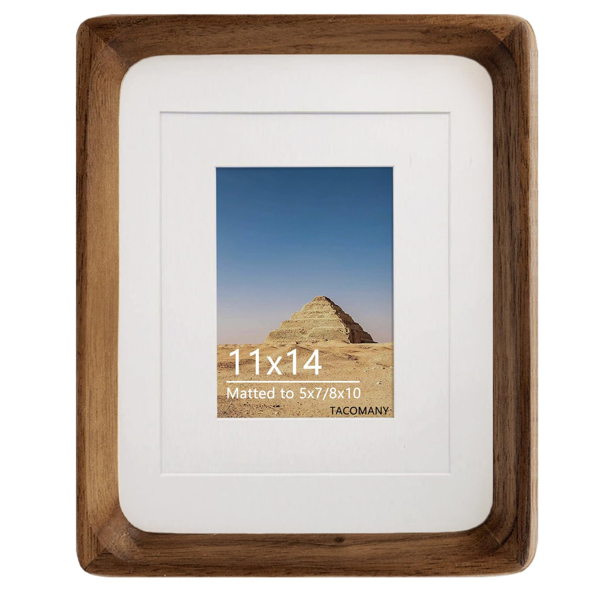 Generic natural wood frame 11x14 for tabletop display in satin walnut finish.