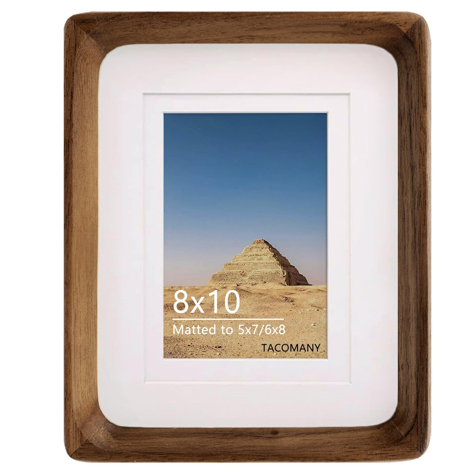 Generic natural wood photo frame in walnut ready for 8x10 display on a desk