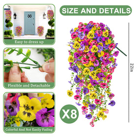 Generic pansy artificial flowers 22in summer decor provide lush ambience without watering.