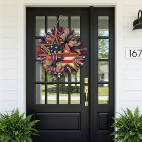 Generic patriotic wreath for wall display adds festive charm.