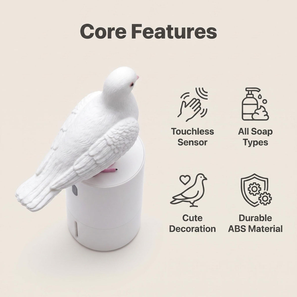 Generic Pigeon Butt foam outlet detail highlights mood-boosting whimsical design.