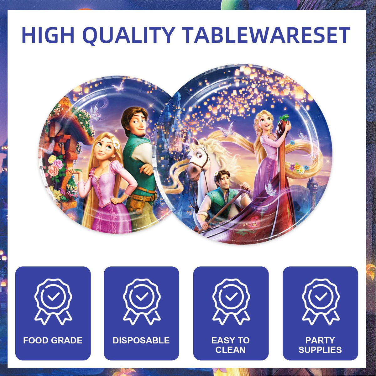 Generic Rapunzel napkins add magical flair and quick cleanup.