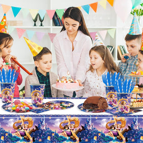 Generic Rapunzel plastic tablecloth protects surfaces during celebrations.