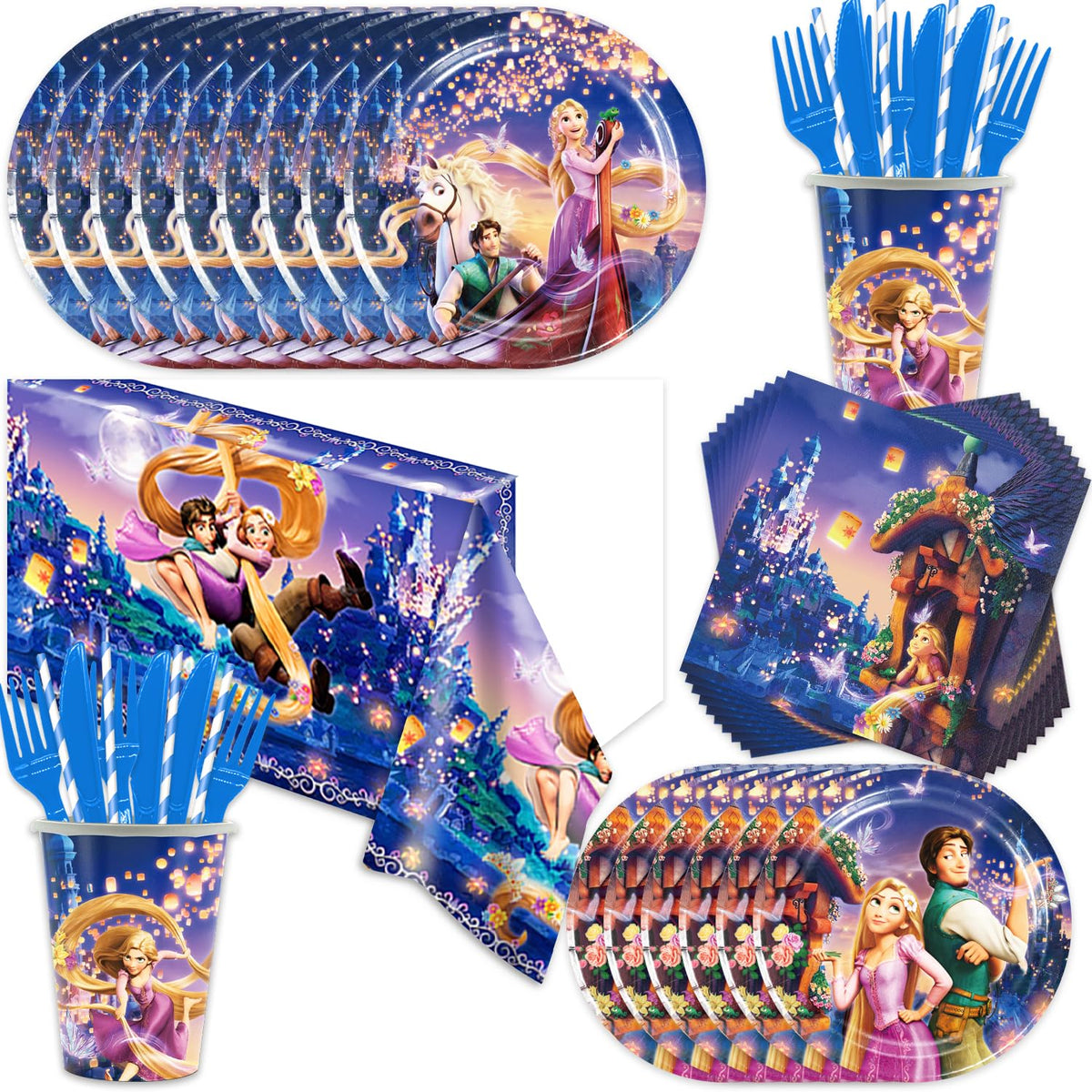 Generic Rapunzel 9-inch plates set for festive dining and fast cleanup.