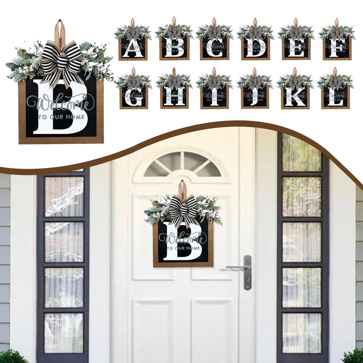 Generic removable bow and garland for easy seasonal styling.