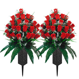 Generic set of 2 cemetery flowers with spiked vases for secure grave display.
