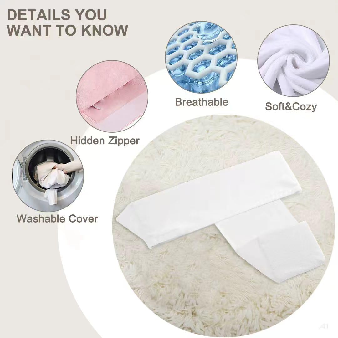 Generic Side Sleeper Weddge Cushion demonstrates adjustable width with adhesive and zipper.