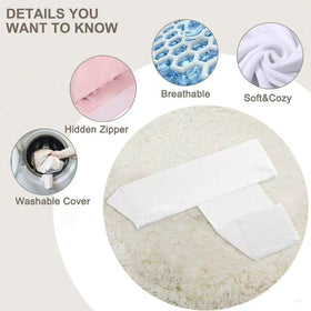 Generic Side Sleeper Weddge Cushion demonstrates adjustable width with adhesive and zipper.