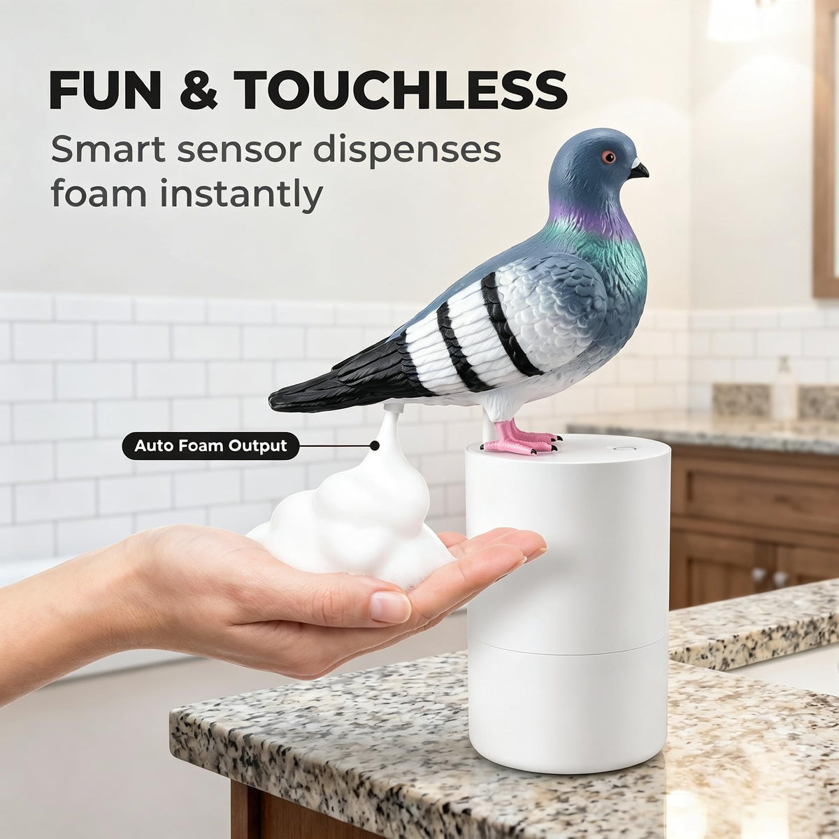Generic soft rubber pigeon close-up shows lifelike texture and durability