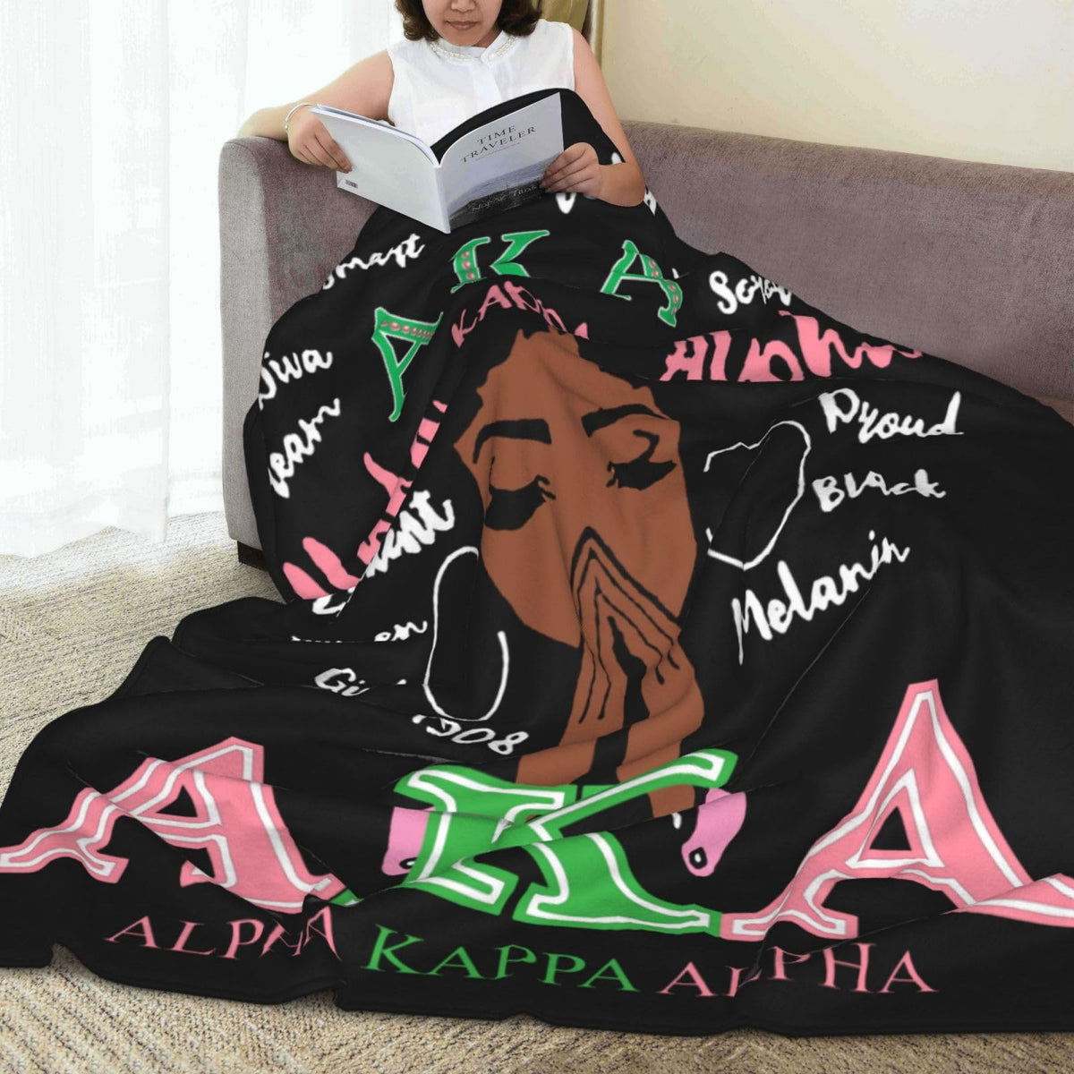 Generic Sorority Gifts lightweight blanket ready for travel and easy packing.