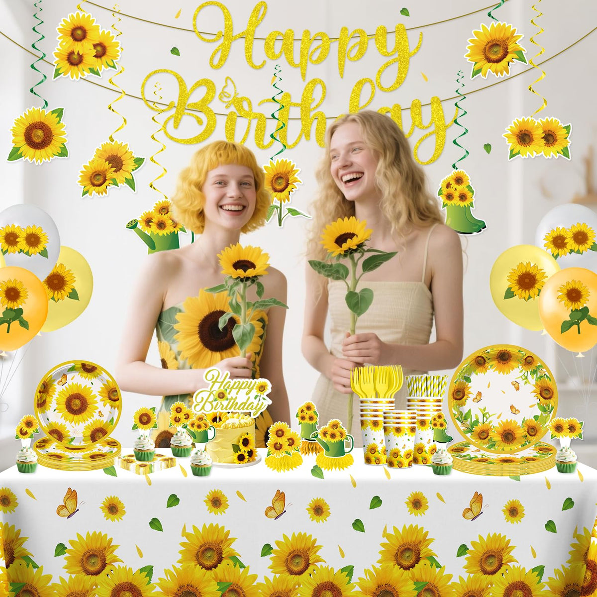 Generic sunflower hanging swirls add motion to party décor
