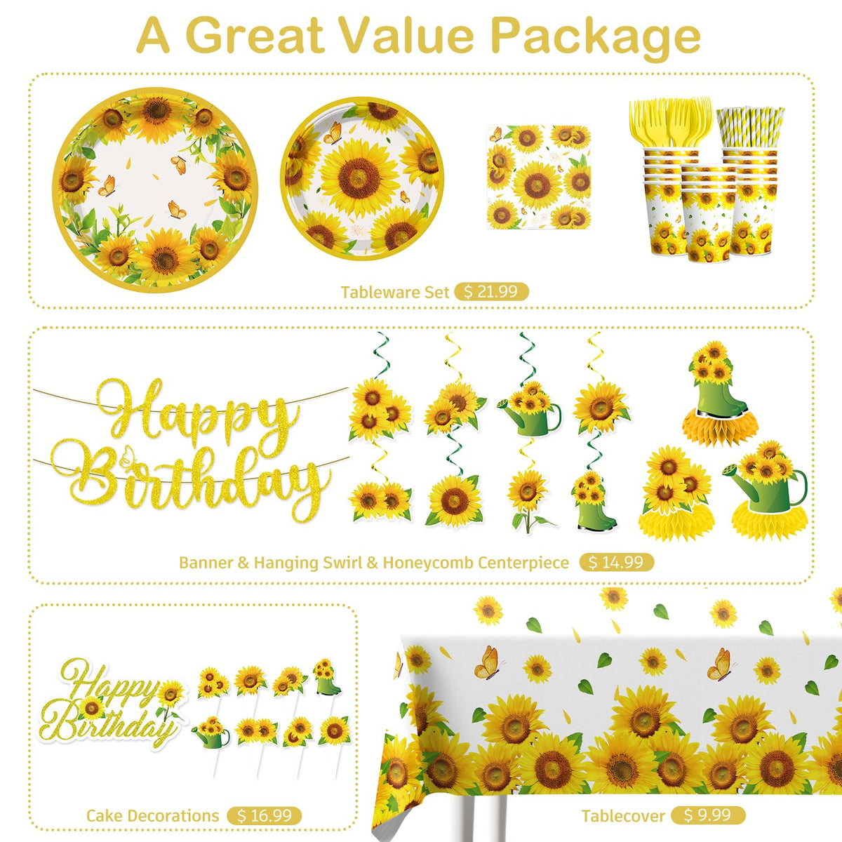 Generic sunflower tablecloth with vibrant pattern and gold accents