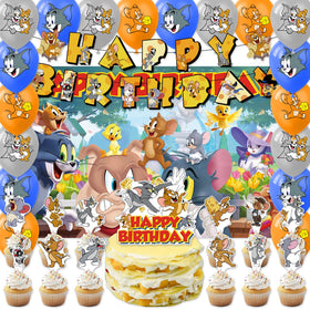 Generic Tom and Jerry birthday banner with colorful letters for a festive backdrop.