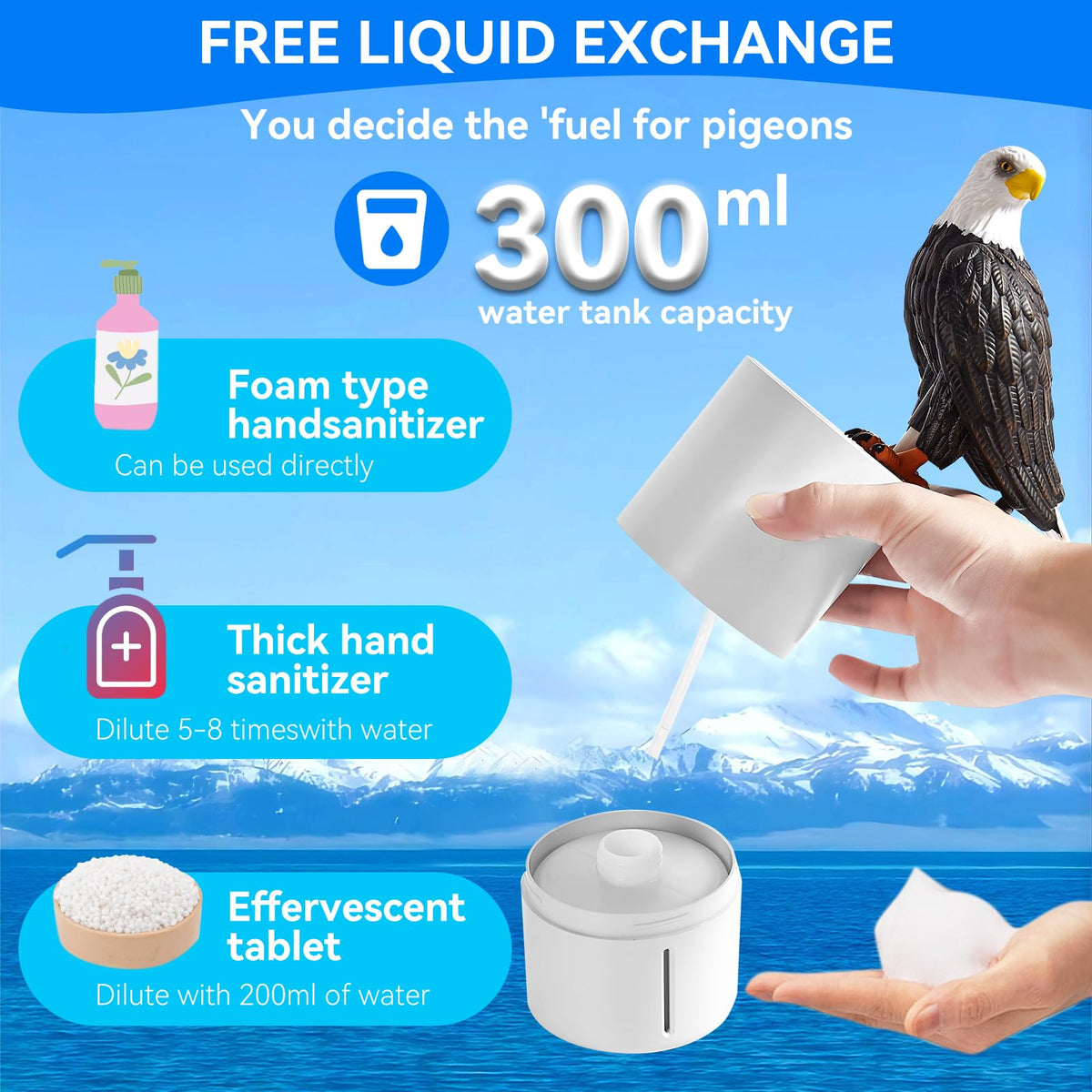 Generic Peace Bird touchless foam dispenser uses sensor for hands free cleaning.