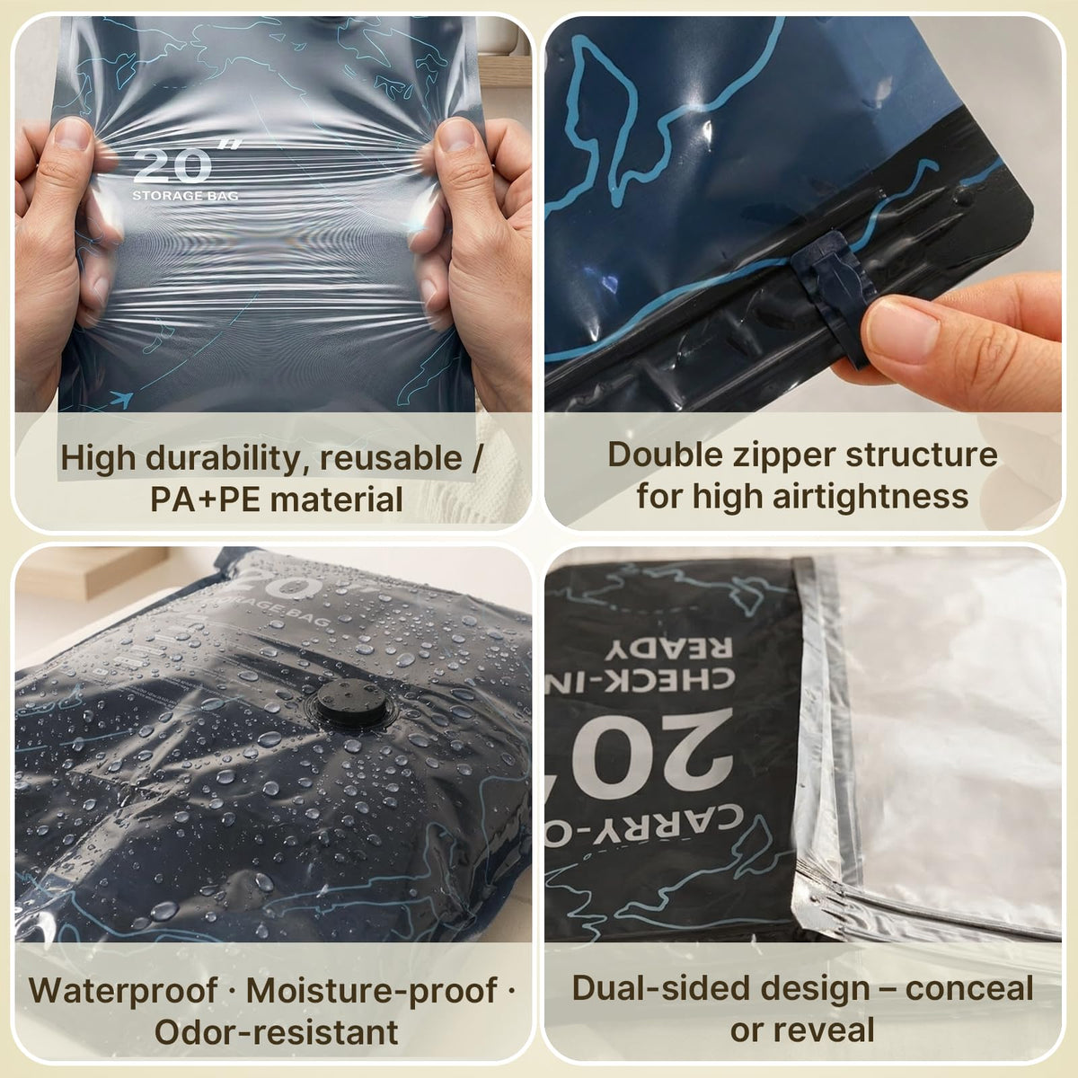 Generic travel packing with vacuum bags for a compact, orderly suitcase.