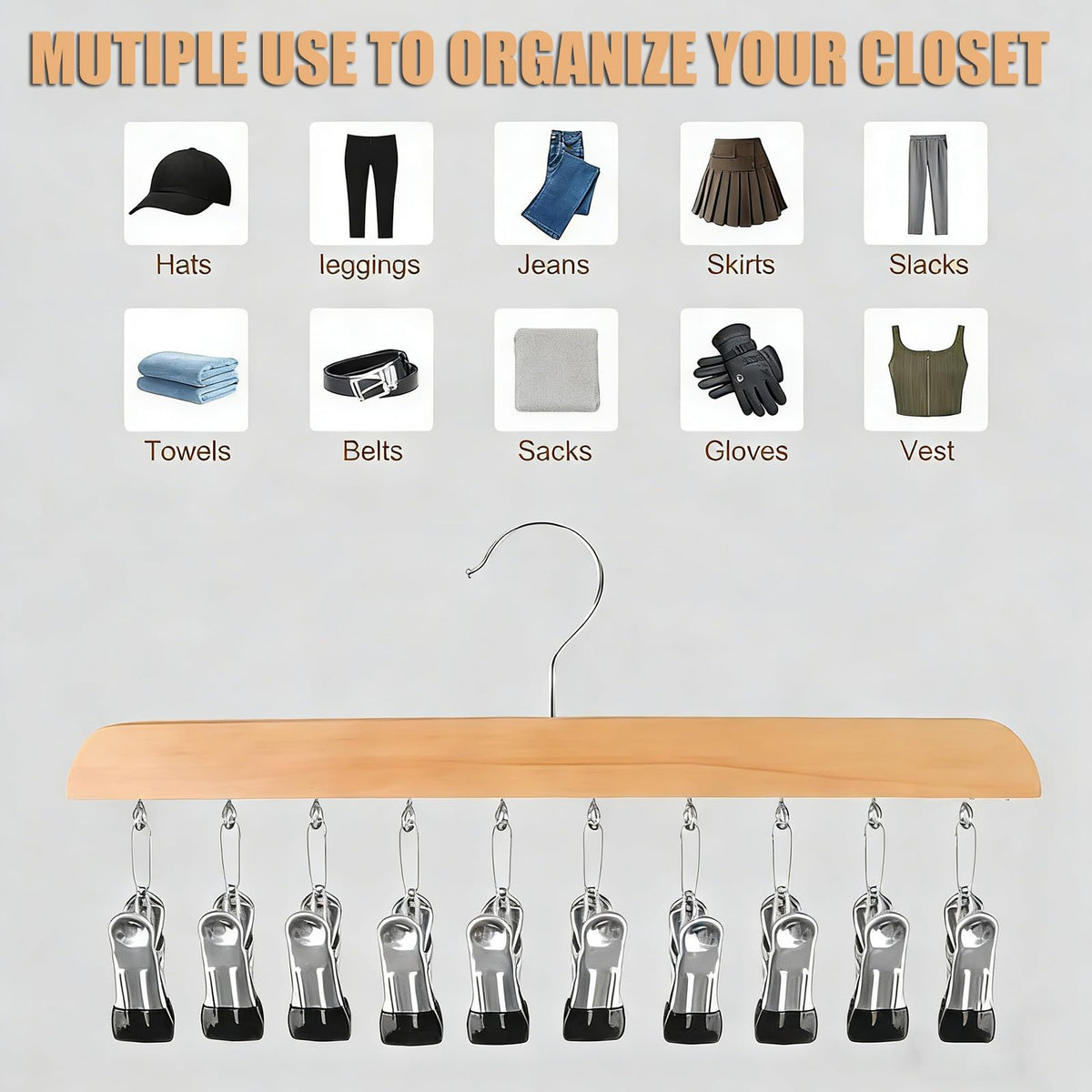Generic two-pack wooden hangers offer versatile storage for garments and accessories