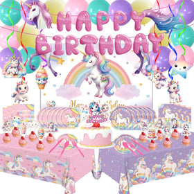 Generic unicorn party backdrop enhances photo moments with a magical ambiance