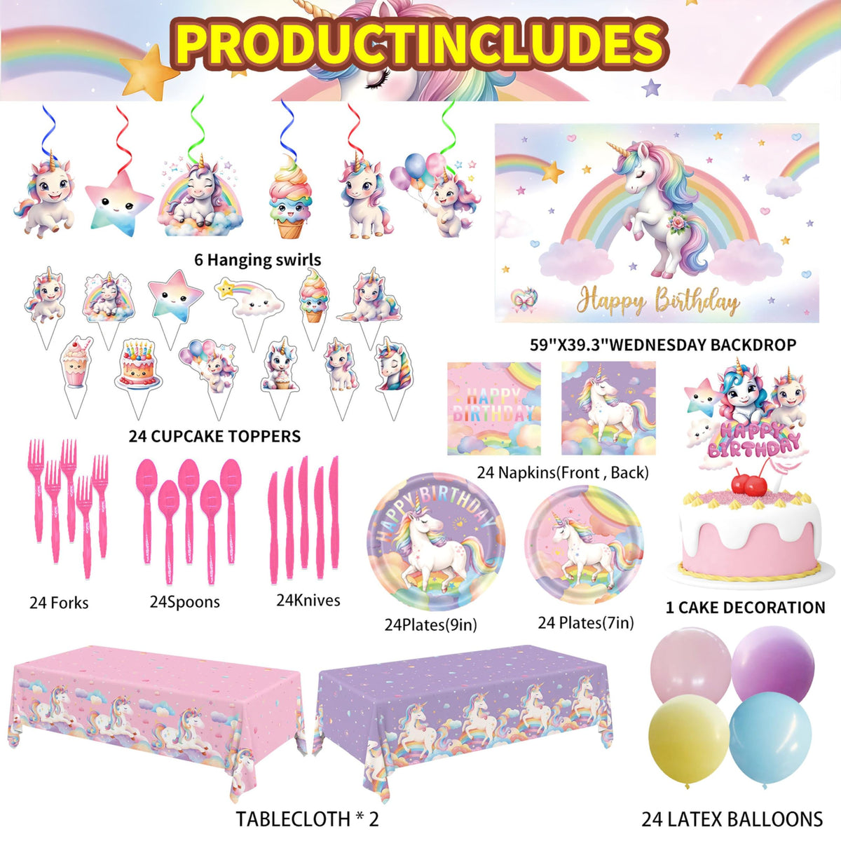 Generic unicorn party tablecloth adds color and makes cleanup easier after treats