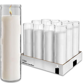 Generic White 8in prayer glass candle close-up highlighting clean burn for vigils