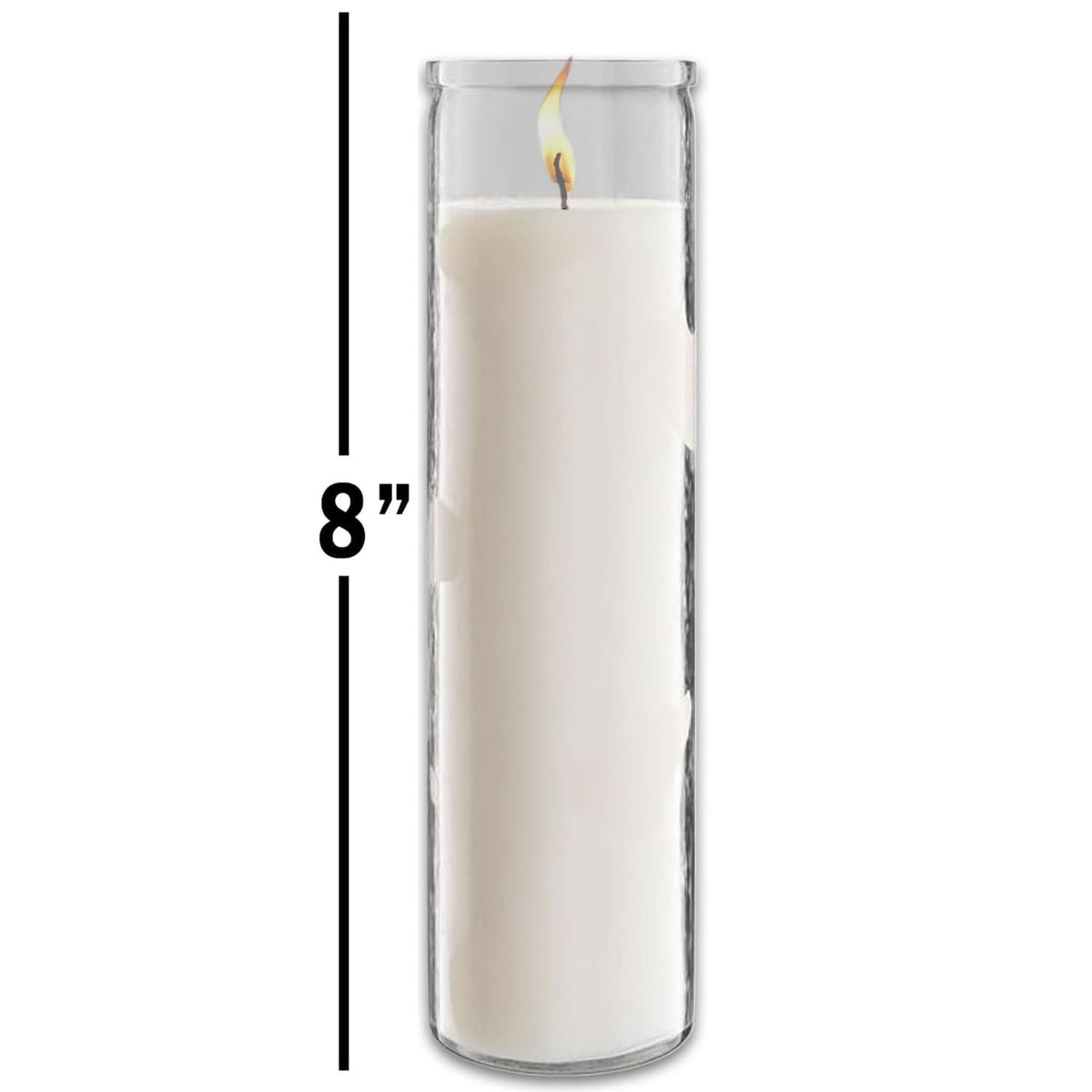 Generic White 8in prayer glass candle close-up showing serene ambiance for ceremonies
