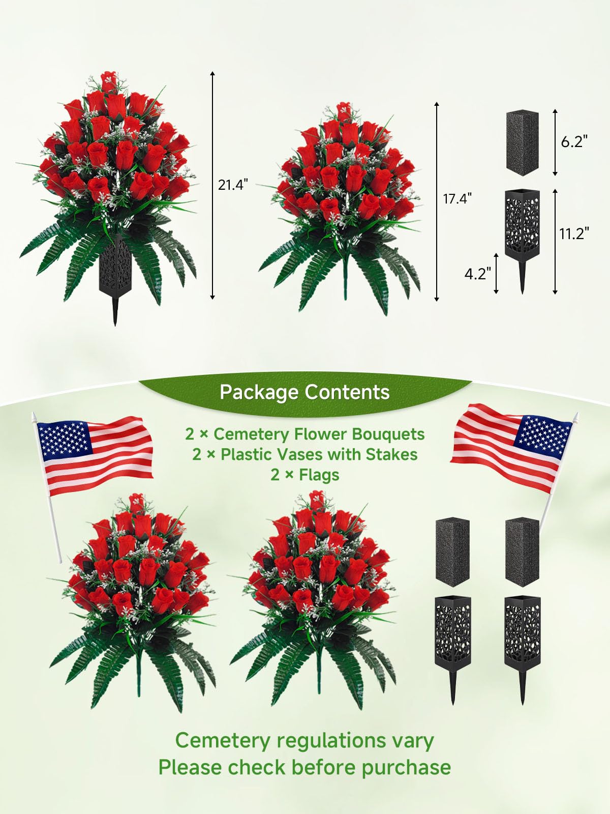 Generic wind-proof vases with spikes anchoring the arrangement.
