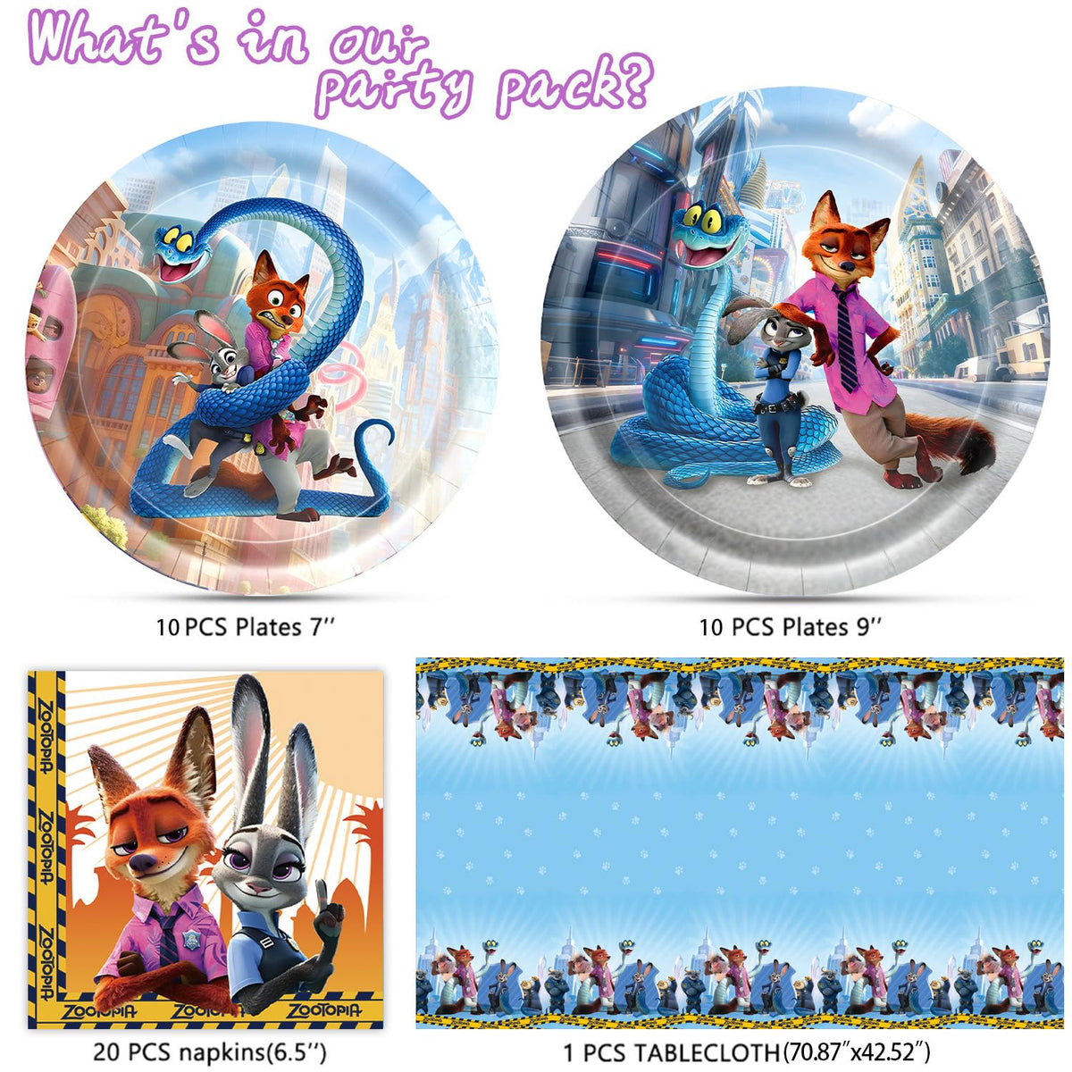 Generic Zootopia party napkins provide quick cleanup and vibrant table styling