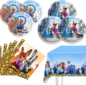 Generic Zootopia party plates showcase colorful characters for a festive kids' celebration
