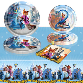 Generic Zootopia tablecloth creates a cohesive backdrop and protects surfaces