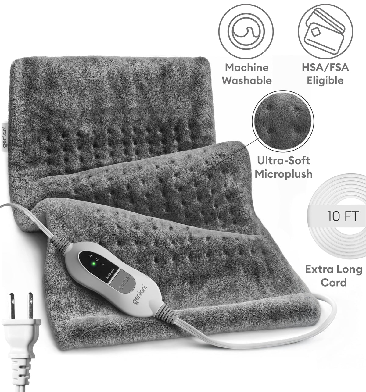 GENIANI Electric Throw front view highlighting plush fabric and size