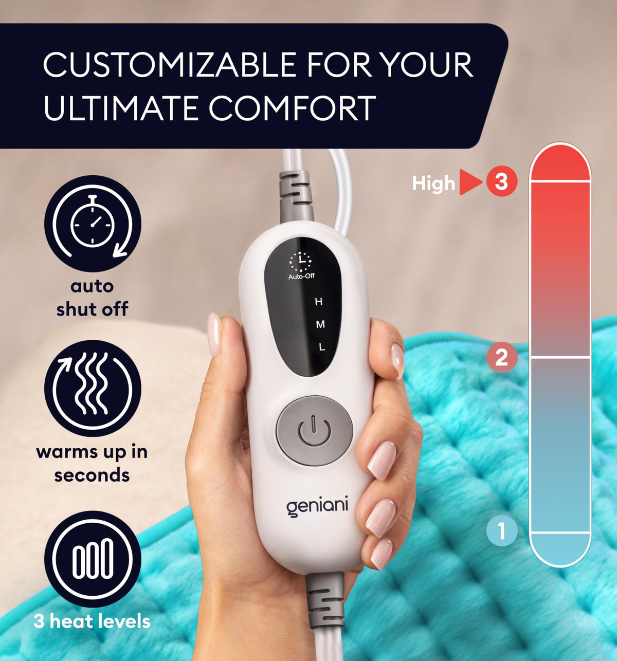 GENIANI electric throw with soft fleece for cozy warmth