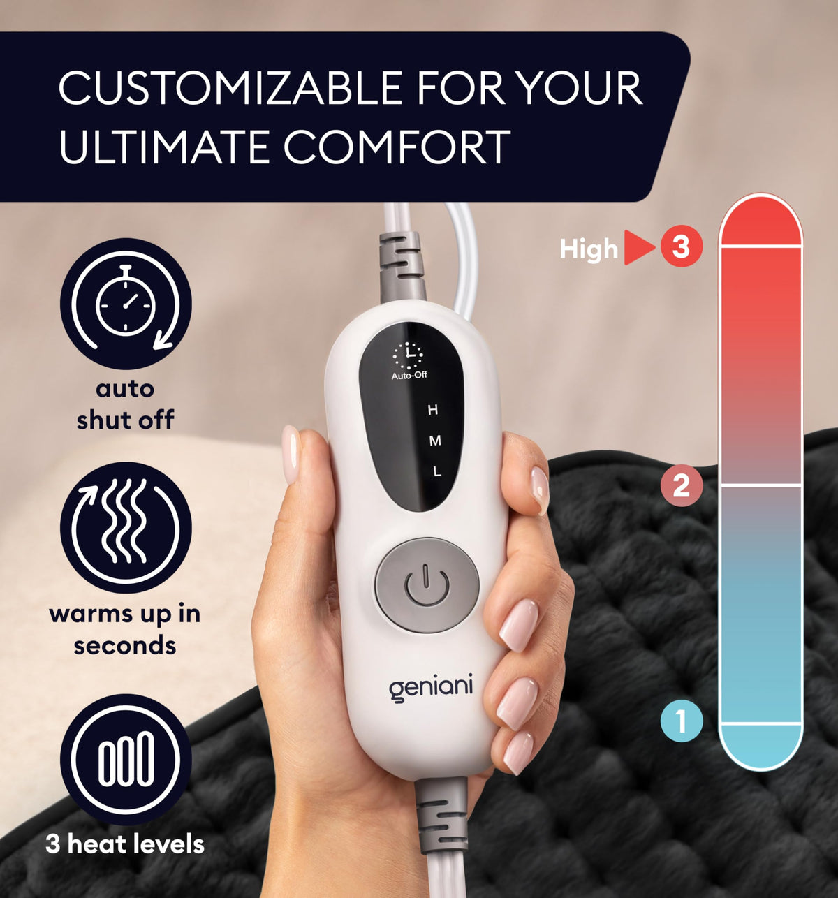 Geniani microplush cover provides ultra-soft comfort against the skin.
